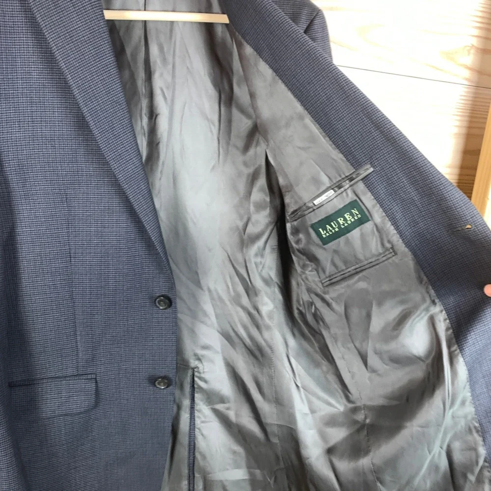 Lauren Ralph Lauren Blazer Mens 38R Blue Houndstooth Wool Sport Coat Jacket